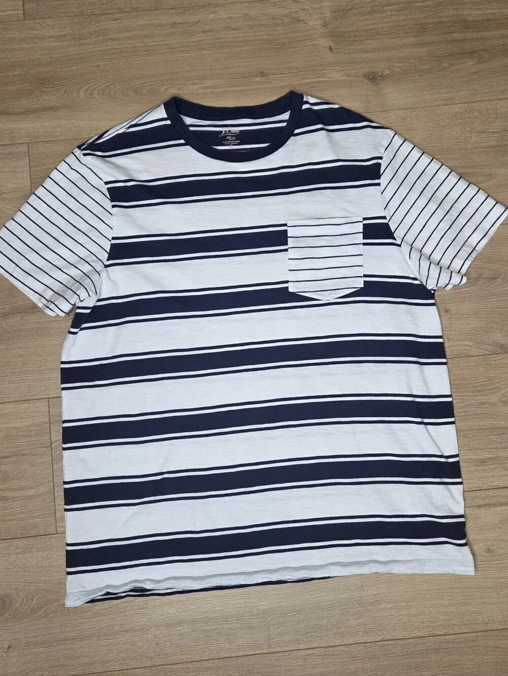 J.Crew Slub Cotton Striped Pocket Tee XL Navy White Casual Crewneck Preppy